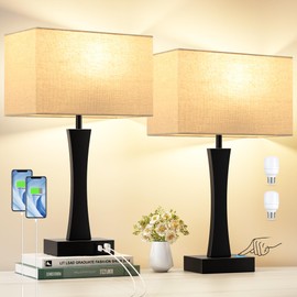 Bedside Lamps for Night Stands - 3 Way Dimmable Table Lamp for Bedroom with USB C+A Ports,Modern Bedside Lamps Set of 2, Touch Lamps for Nightstands(Beige)