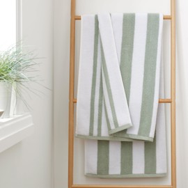 Bianca Reversible Stripe 50x85cm Cotton Jacquard Hand Towel Sage Green