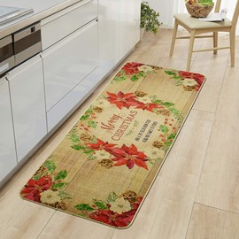 Morning View Merry Christmas Welcome Mat Extra Long Rubber Backing Christmas Door Mat Low Profile Winter Holiday Doormat for Entry Front Door Porch Flowers and Plants 47x18 Inches