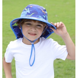 icolor Kids Sun Hat UPF50+ Sun Protection Bucket Hat Toddler Summer Travel Beach Play Hats with Neck Flap for Girl Boy Ages 3~10 (Littledinosaur)