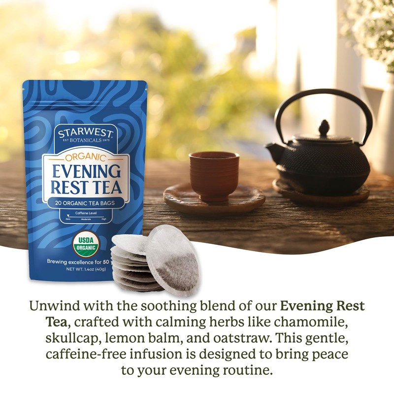 Starwest Botanicals Organic Evening Rest Tea - Caffeine Free Herbal