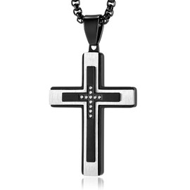 MOOSKI Cross Necklace for Men,Silver Gold Black Mens Cross Necklaces with Cross Chain and 316 Stainless Steel Cross Pendant Jewelry Gifts,Rolo Chain 20-28 Inch