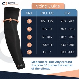 Copper Compression Brace - Manga de cobre para brazos, antebrazo, bíceps. Codo de tenis, baloncesto, golf, artritis, tendinitis, bursitis, osteoporosis, rehabilitación, postcirugía, terapia física. 2XL