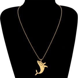 DALANE Stainless Steel Cute Whale Necklace 18k Gold-Plated Pendant Sea Sea Animals Jewellery Gifts for Women Girls Charms Decor, Stainless Steel, No Gemstone