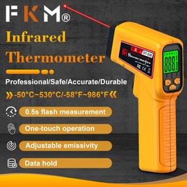 FKM Infrared Thermometer Gun Non-Contact Laser Temperature Gun,-58°F~986°F(-50°C~530°C) AdjustableEmissivity,Digital Thermometer Gun for Industrial,Kitchen Cooking,Oven,Automotive,HVAC,Not for Human