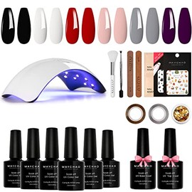MAYCHAO Kit de iniciación de esmalte de uñas de gel con luz UV, juego de 6 colores de esmalte de uñas de gel con capa base y capa superior brillante, 