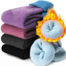 EBMORE Womens Thermal Merino Wool Socks Walking Thick Warm Ladies Winter Cosy Boot Work Hiking Gift Stocking Fillers Women Socks 5 Pairs(Turn Cuff Purple)