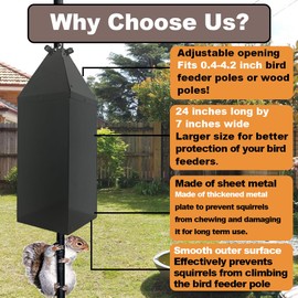 Pirateant 24.4Inch Metal Squirrel Baffle, Adjustable Opening Size, for Up to 4x4 Inch Wide Wooden Post, Squirrel Baffle for Bird Feeders Without Removing Bird Feeder Poles Or Shepherd's Hooks.