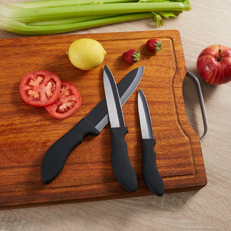 3Pcs Fruit Knife with Ergonomic Handle Black Blade Ceramic Cooking