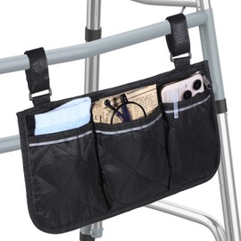 Qianyu Walker Bag Walker Storage with Reflective Strips Folding Basket Wheel Chair Accessories Bag Lightweight Hand Free Storage Carrier Tote Universal Size for Seniors Rollator Accessories