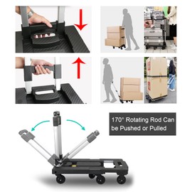 Hand Truck,LIDTOP Folding Hand Truck Foldable with 7 Wheels Heavy Duty Hand Truck Dolly Foldable Utility Folding Cart Adjustable Handle with 2 Brake for Luggage,Travel Shopping Moving Office