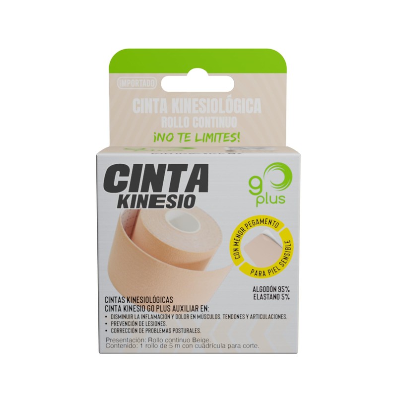 Cinta Kinesiológica Beige Piel Sensible 5m Continua Go Plus