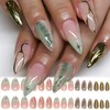 3D Gold Curve Line Press on Nails Green French Tips