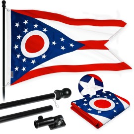 G128 Combo Pack: 5 Ft Tangle Free Aluminum Spinning Flagpole (Black) & Ohio OH