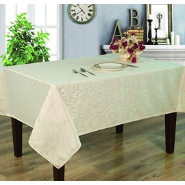 Home Secret Jacquard Waterproof Thick Elegant Luxury Solid Damask Branch Decorative Kitchen Tablecloth Liquid Repellent and Stain Resistant, Cream Color Oblong 52 x 70 Inch