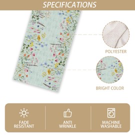 Linen Watercolor Spring Table Runner Spring Flower Floral Tablecloth Farmhouse Spring Easter Decorations and Supplies for Home Kitchen Table-13×72''