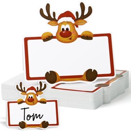 50pcs Christmas Reindeer Place Cards for Table Setting Christmas Foldable Table Name Cards for Christmas Parties Christmas Banquet