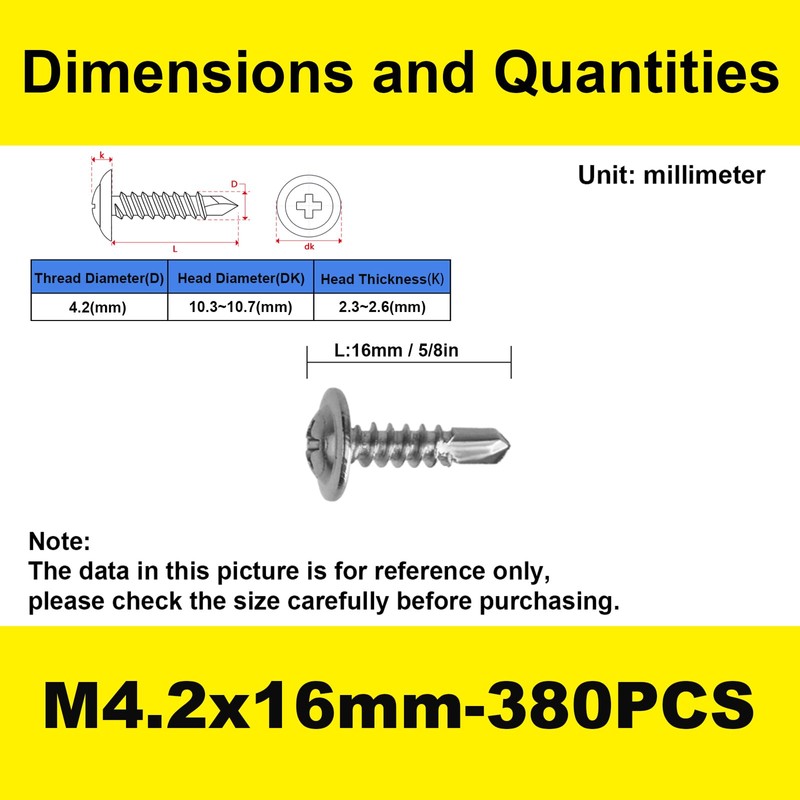 (380 Pcs) #8×5/8"" Self-Drilling Screws,410 Stainless Steel Flat Head Sheet