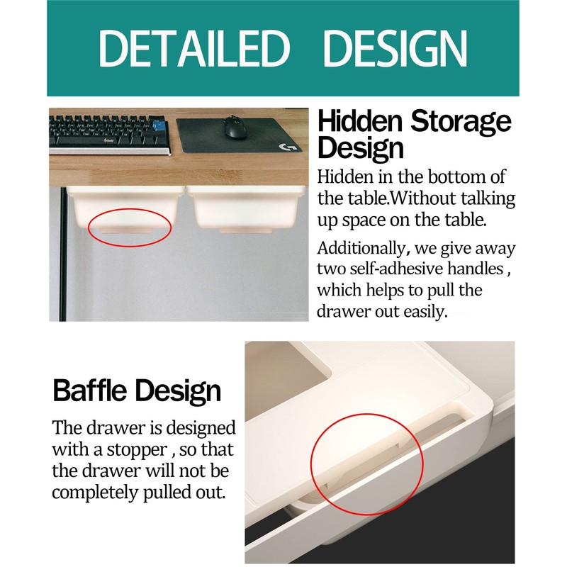 SVNNELP 2Pack Under Table Desk Drawer Storage Organizer Slide Out,