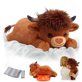 Mewaii Weighted Stuffed Animals with Microwavable Heating Pad - 5lb Adjustable, Heatable & Coolable Highland Cow Stuffed Animal for Realistic Hug, Removable Inner Pad, Plush Gifts for Kids(23 Inch)