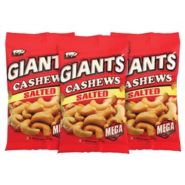 GIANTS Salted Cashews - Cashews Roasted Lightly Salted, Cashews Individual Packs, Cashew Nut Snack Bags, Bulk Whole Cashews, Dry Roasted, Big Size - 4 oz Bags (Pack of 3)