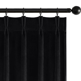 MIULEE Velvet Pinch Pleated Blackout Black Curtains 40x108 Inches