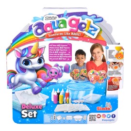 Simba Aqua Gelz Deluxe 106322563 Set with Base, Craft Set, Creative, 9 Bottles of Colour Gel, 6 Shapes, 6 x Water Additives, Glow in the Dark and Glitter, from 8 Years