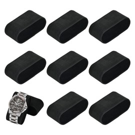 Amexo Pack of 8 watch cushions, sponge material made of velvet, watch cushions for watches, bracelets and jewellery, 8 x 4.5 x 3 cm, mini watch holder for jewellery display, black