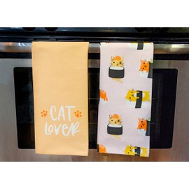 Pearhead Sushi Cats Dish Towels, Set of 2, Cat Lover Kitchen Linen Set, Sushi Tea Towels, Trendy Home Décor, Cat Owner Must Have Accessories