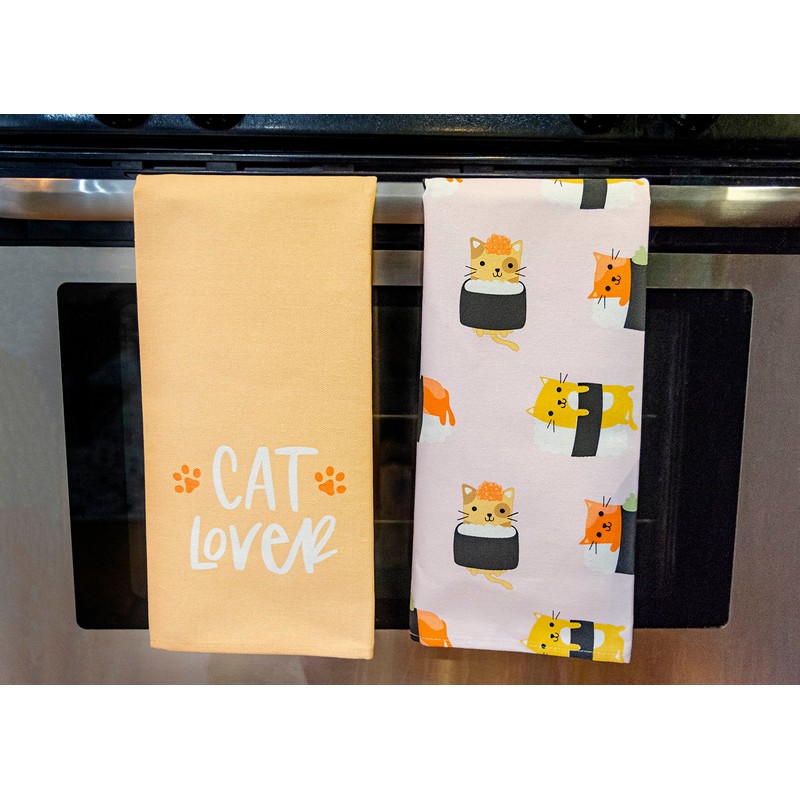Pearhead Sushi Cats Dish Towels, Set of 2, Cat Lover