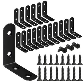 18-Pack L Shape Corner Brackets, Stainless Steel Metal Angle Braces for Wood Furniture, Heavy Duty Black 2 inch Shelf Bracket with Long Screws for Household Project (L Shape Black)