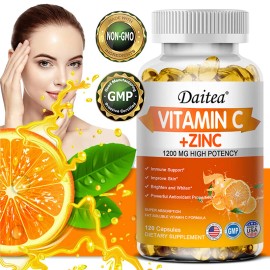 Daitea Vitamin C + Zinc 120 Capsules - Promotes skin health and antioxidants