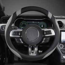 West Llama Customized Auto Car Steering Wheel Cover for Ford Escape,Explorer,Fusion,Focus,Bronco,Transit,Edge (Black+Grey-Standard Size)
