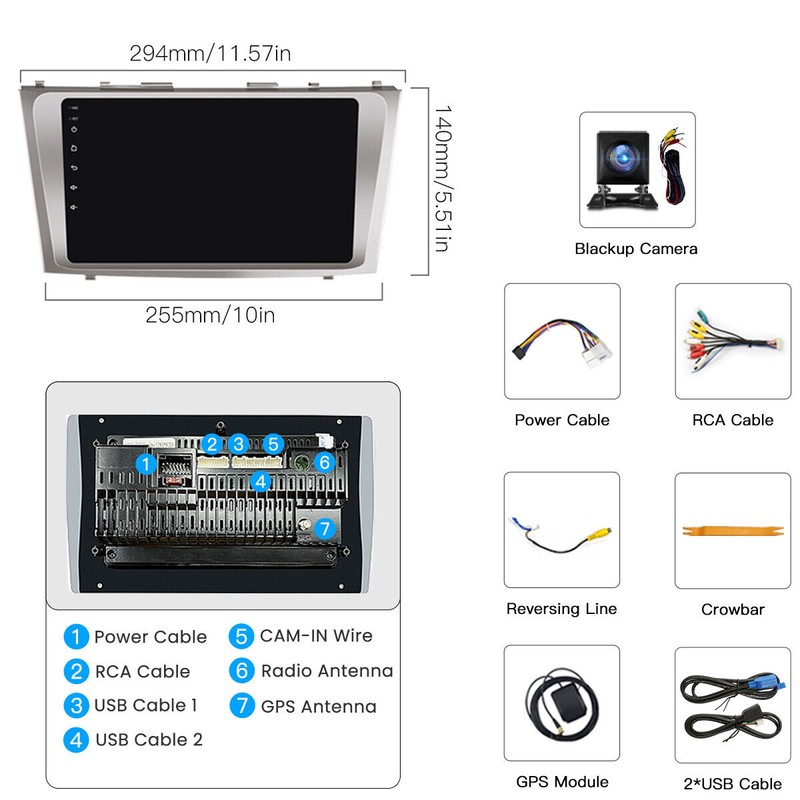 For Toyota Camry 2007-2011 Android12 Apple CarPlay Car Stereo Radio