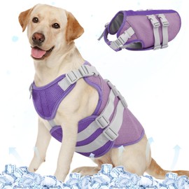 Kuoser Dog Cooling Vest Harness, Medium Dog Cooler Jacket, UV Protection Shirt with Leash Hole, Adjustable Fit Pet Harness for Outdoor Beach, Hiking, Walking Purple L