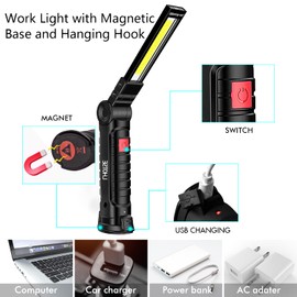 Tool Gifts for Men Dad Him, Rechargeable Work Lights, LED Work Light with Magnetic Base & Hanging Hook, 360°Rotate Rechargeable Flashlights for Mechanics Car Repair Home, Camping (2 Pack)