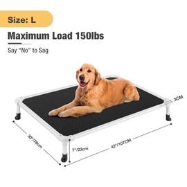 Veehoo Chew Proof Elevated Dog Bed - Cooling Raised Pet Cot - Silver Aluminum Frame and Durable Textilene Mesh Fabric, Unique Designed No-Slip Feet for Indoor or Outdoor Use, Black, 42"x 31"