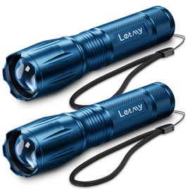 LETMY Tactical Flashlight - 2 Pack LED Flashlights High Lumens - Portable Handheld Flash Light, 5 Modes Zoomable Waterproof Flashlights for Home Emergency Camping- Blue