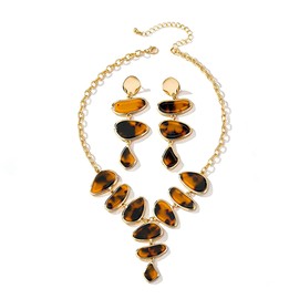 NOVYRA Leopard Earrings Necklace for Women Chunky Acrylic Leopard Irregular Geometry Oval Y- Pendant Necklace Boho Resin Statement Dangle Drop Earrings Trendy Party Jewelry Accessories for Women (AA)
