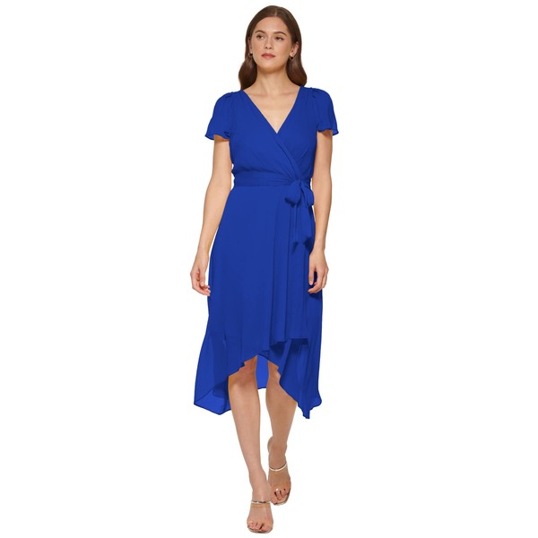 DKNY Vestido Cruzado de imitación para Mujer, Azul Baya, 6