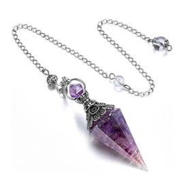 NOPKESV Resin Amethyst Pendant, Gemstone Pendant, Crystal Healing Stone, Natural Hexagonal Gemstone Crystal Ornament for Wiccan Ritual, Fortune Telling, Reiki Healing and Esoteric Gifts