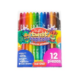 Set 12 Cayones Girables Indra Fórmula Cera Tropicolor Twist Colores Intensos Fácil de Usar No Dañan Papel Con Aroma Buena Pigmentacion IND-0161