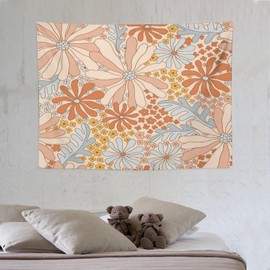 ZhiRain 70s Vintage Flower Tapestry Wall Hanging Retro Floral Hippie Aesthetic Art Tapestries Home Decor for Living Room Bedroom Apartment Farmhouse Dorm 30"x40"