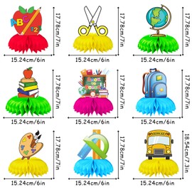 TOPJOWGA First Day of School Decoration 2023, 9 Pieces First Day of School Honeycomb Centrepiece for Table Decorations, First Day of School Decoration, Honeycomb Table Decoration, Honeycomb Table