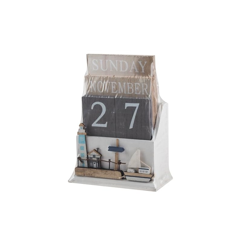 SiL Interiors Nautical Wooden Perpetual Calendar Desk Top Eternal Calendar