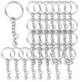 Nurila Pack of 35 key rings, key rings (25 mm bezel + 4 link chain + 12 mm lobster clasp), key rings DIY for keys, crafts, DIY, jewellery making, keys