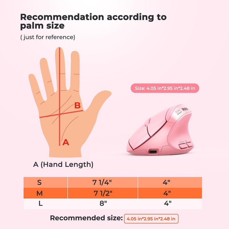 Ergonomic Vertical Mouse, Wireless Bluetooth Mouse - Pink