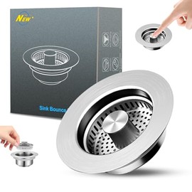 3 in 1 Kitchen Sink Drain Strainer and Stopper Combo,304 Stainless Steel Pop-up Kitchen Sink Stopper,Anti-Clog Kitchen Sink Bounce Core Strainer Basket Filter for US Standard 3-1/2'' in Drain