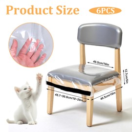 JJUNW 6 Pack Plastic Chair Covers, Stain Water and Kitty Scratch Resistant Clear Dining Chair Slipcovers with Adjustable Belt (18‘’ W x 17‘’D x 4‘’H)