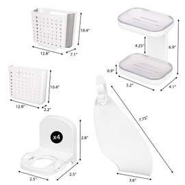 Fixwal 8 Pack Adhesive Shower Caddy, No Drilling Bathroom Accessories Set,1 Clothes Basket, 4 Bath Racks, 2 Soap Dishes, and 1 Hair Dryer Holder for Bathroom Storage